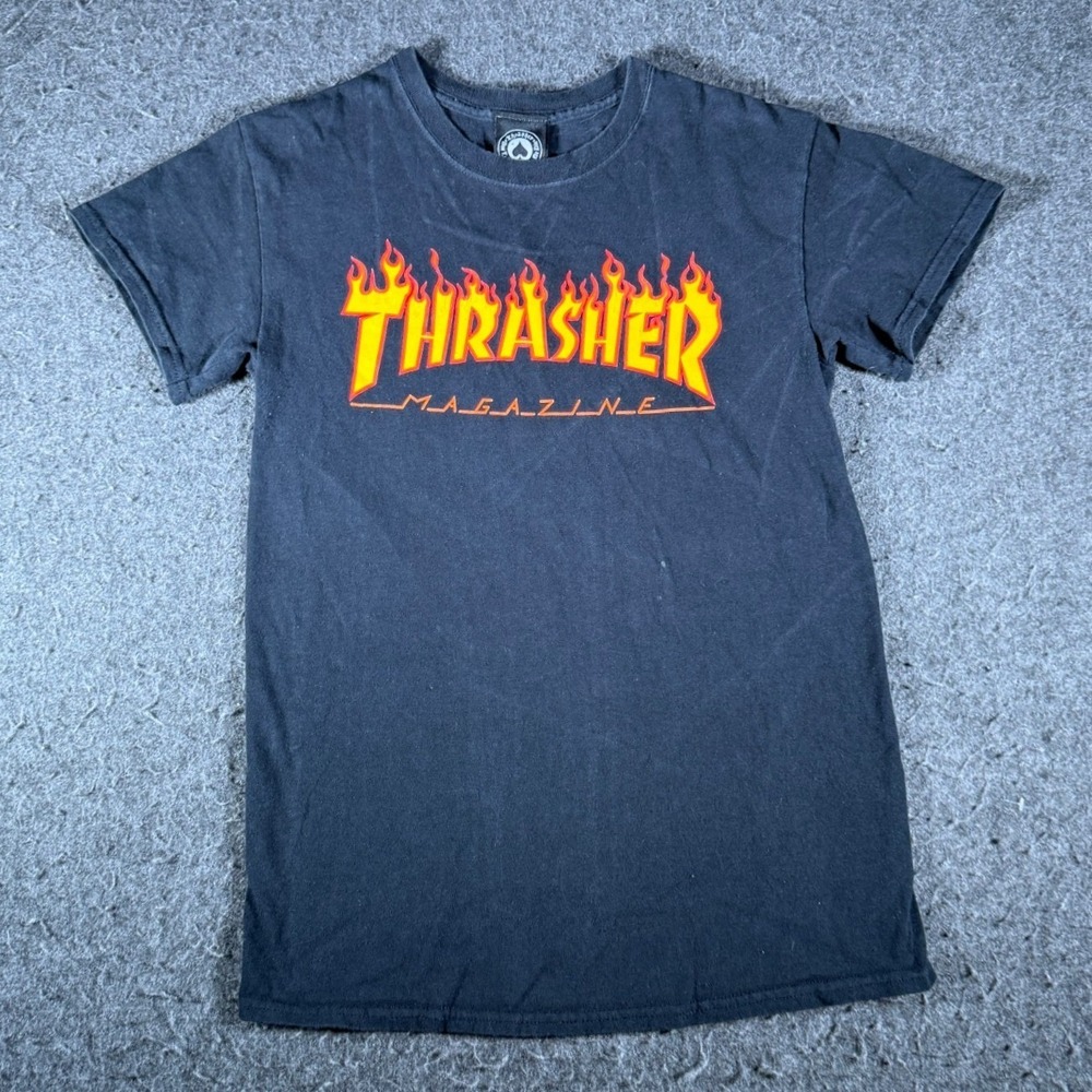 Thrasher Magazine Flame Logo Graphic T-Shirt Black Mens Small Skateboarding Tee
